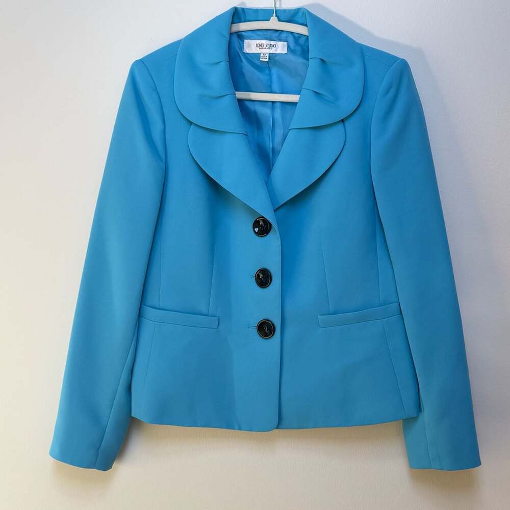 Jones Studio Separates Blue Blazer Size 10 Polyester scalloped collar
